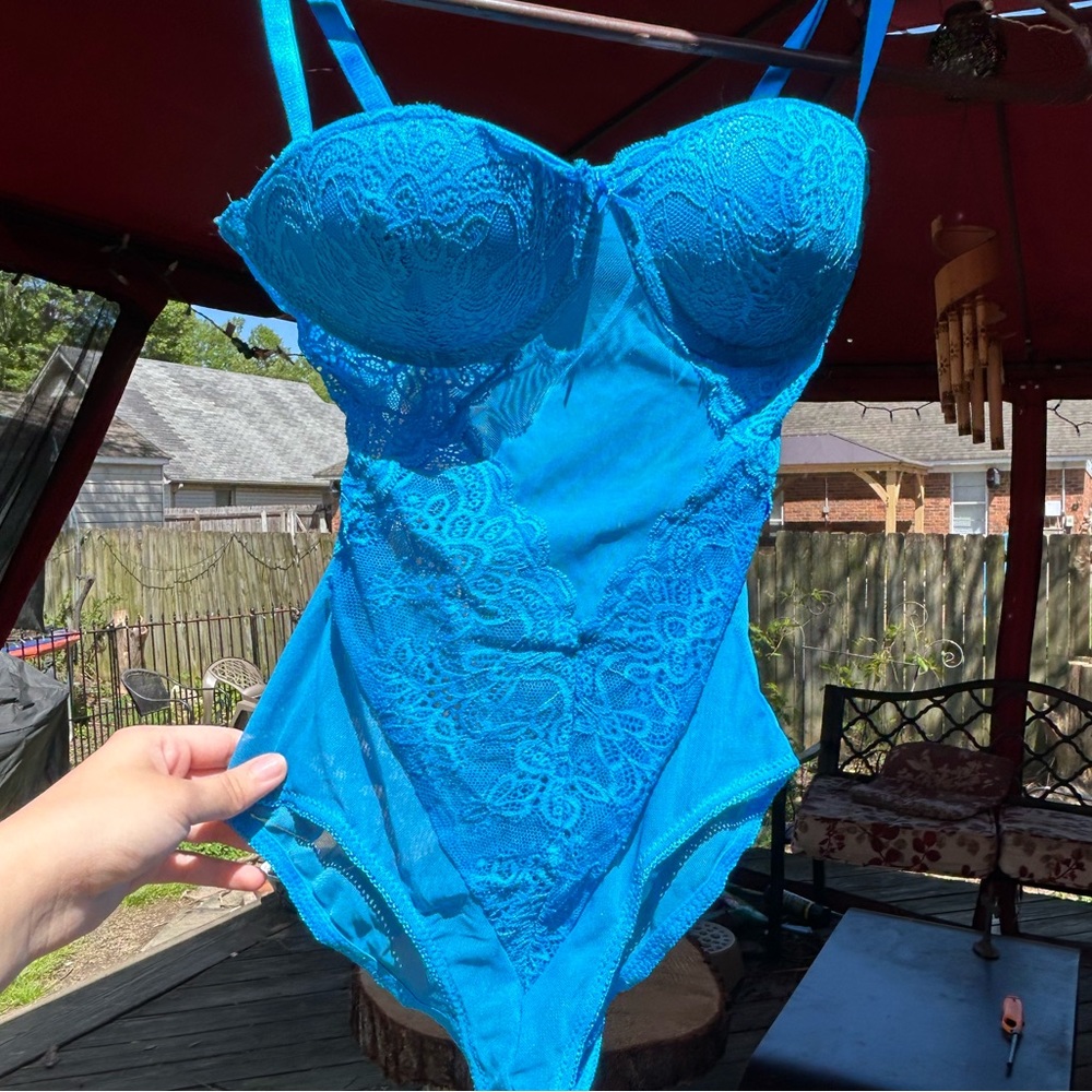 Turquoise blue bodysuit lingerie